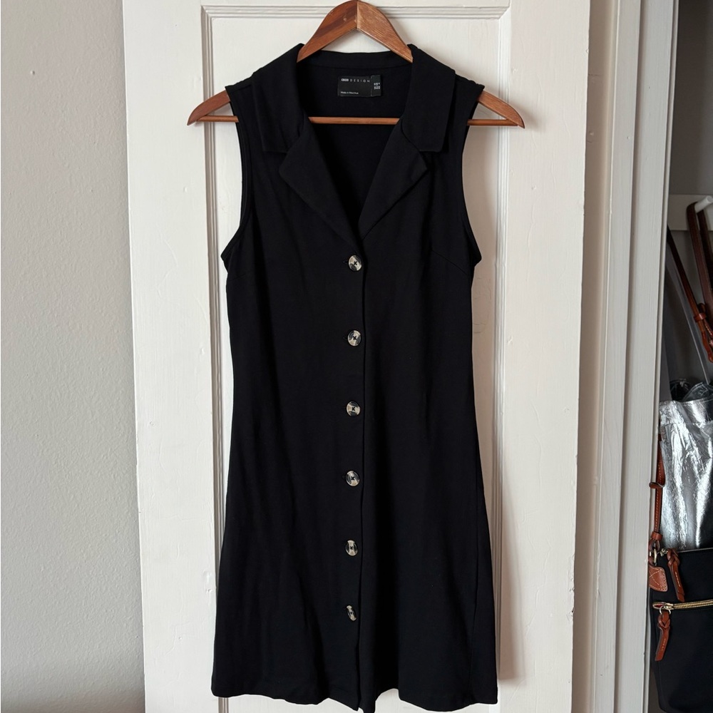 🖤Sleeveless Collared Lightweight Button-Up Black Mini Summer Chic Dress by ASOS